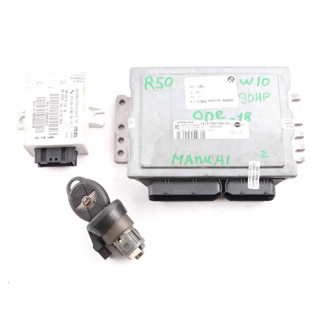 Mini One R50 1.6 W10 90HP Engine Control Unit ECU Kit DME + EWS + Key - SKU 7557395-18 - Part number 7557395