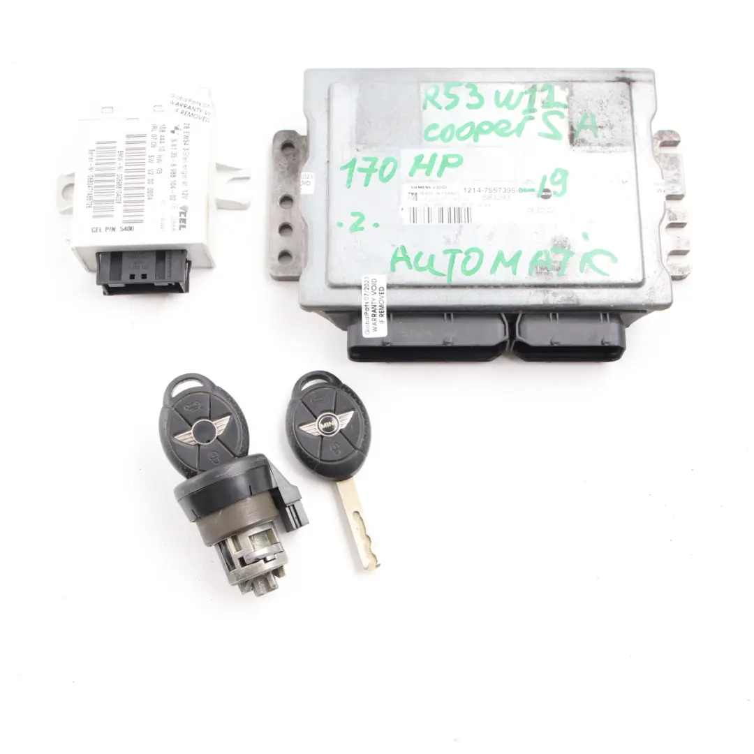 170HP Engine ECU Kit DME EWS Keys Automatic to MINI Cooper S R52 R53 W11 with Part number 7557395 MINI Cooper S R52 R53 W11 170HP Engine ECU Kit DME EWS Keys Automatic - SKU 7557395-19 - Part number 7557395