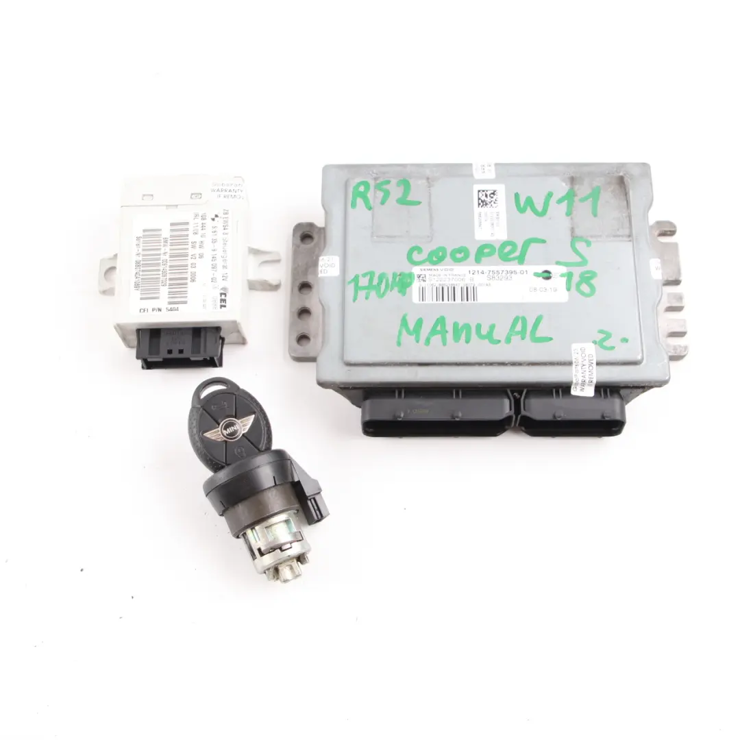 170HP Motor Kit ECU DME EWS Llave Manual para Mini Cooper S R52 R53 W11 con número de pieza 7557395 Mini Cooper S R52 R53 W11 170HP Motor Kit ECU DME EWS Llave Manual - SKU 7557395-1 - Número de pieza 7557395