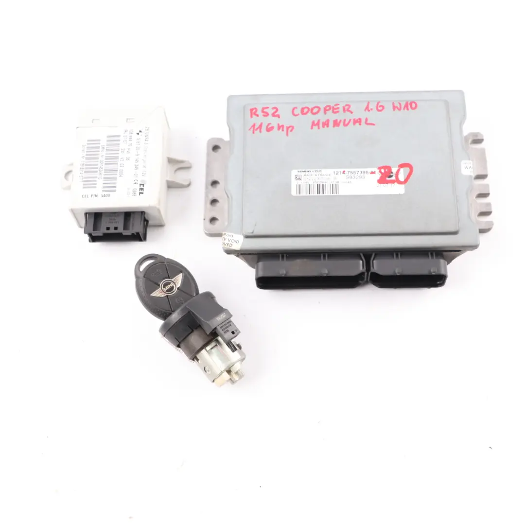 Mini Cooper R50 W10 116HP Engine Control Unit ECU Kit DME + EWS + Key - SKU 7557395-20 - Part number 7557395