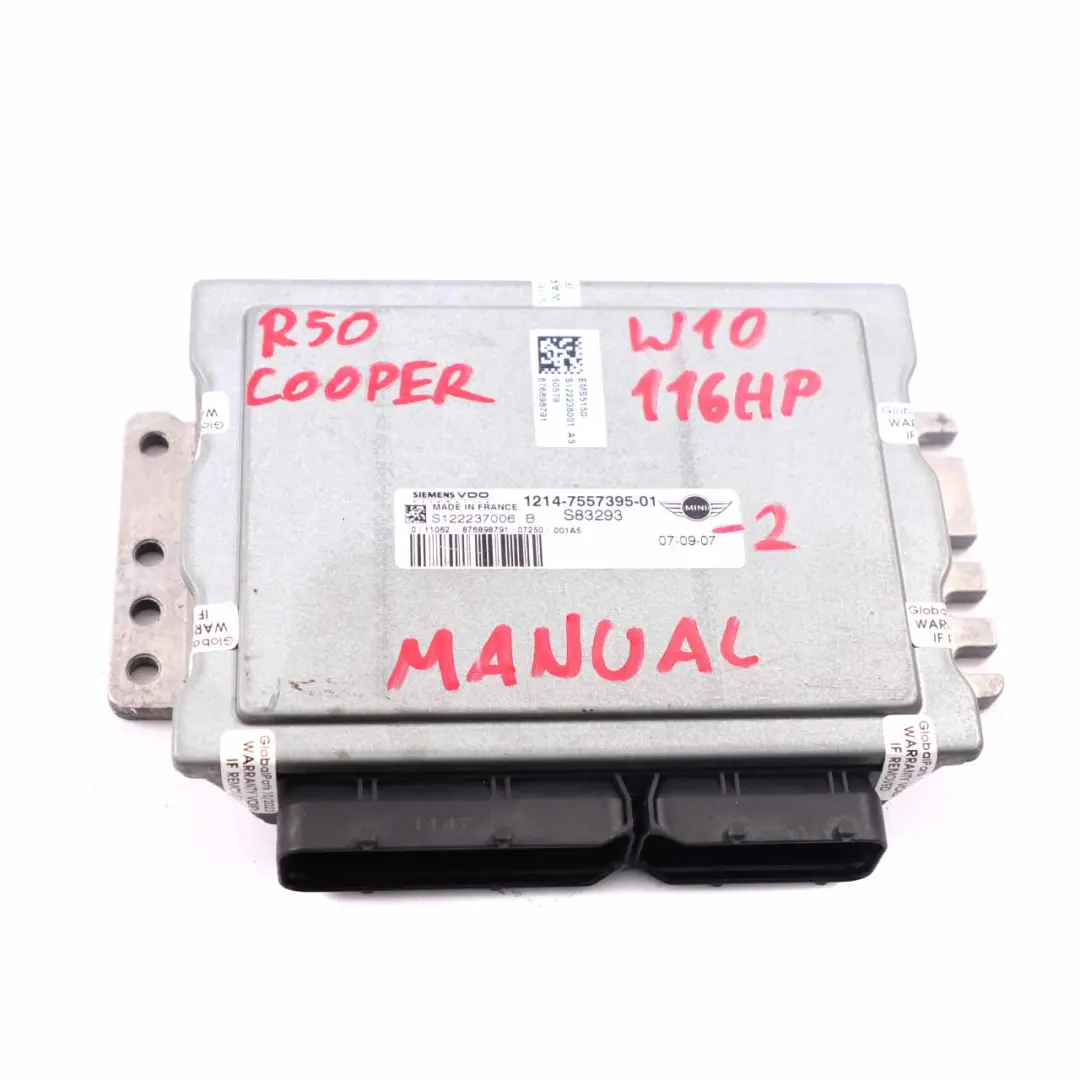 Mini Cooper R50 1.6 W10 116HP Engine ECU Kit DME + EWS + Key 7557395 Manual - SKU 7557395-2 - Part number 9127086