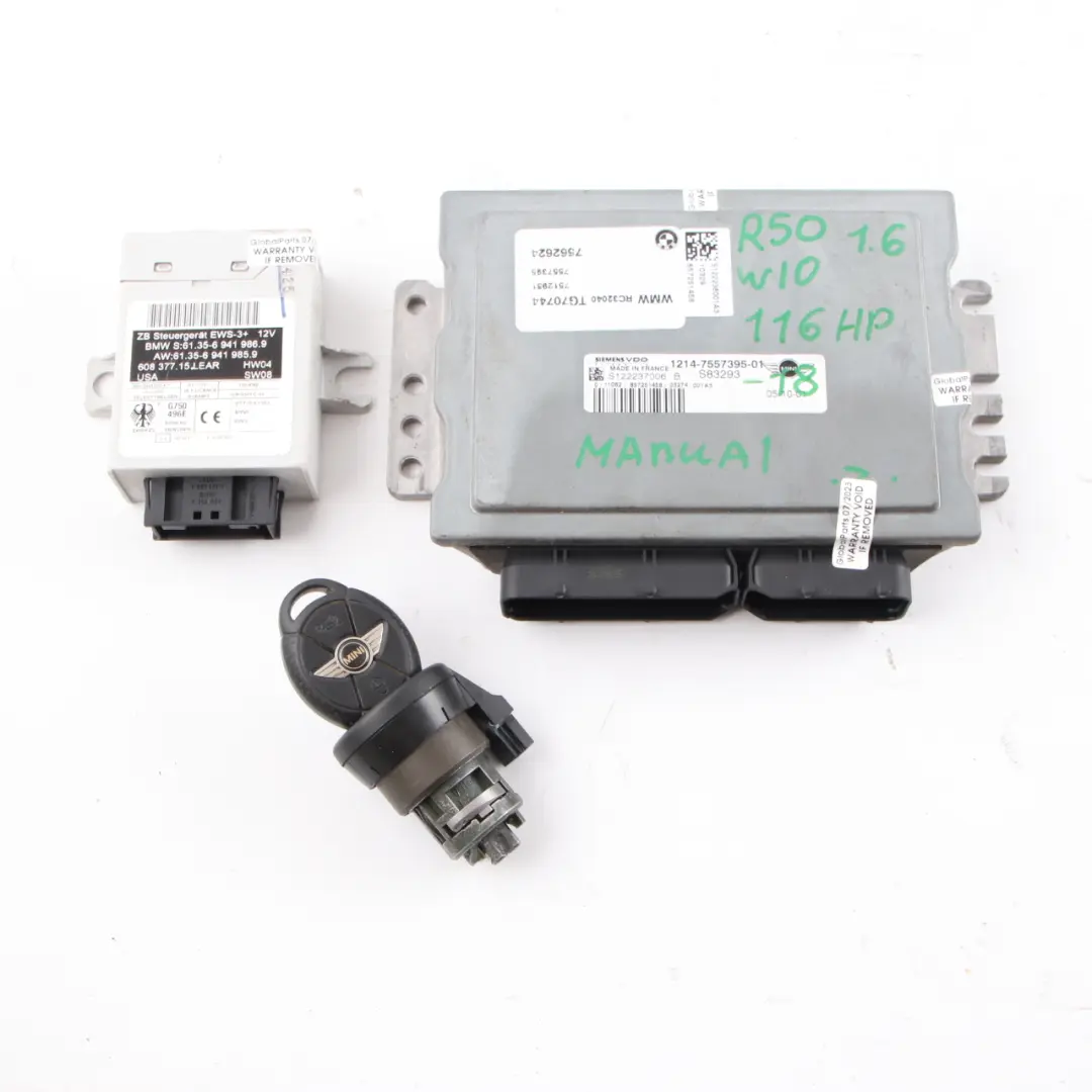 Mini Cooper R50 1.6 W10 116HP Kit ECU moteur DME EWS 2 Clés Manuel - SKU 7557395-3 - Numéro de pièce 7557395