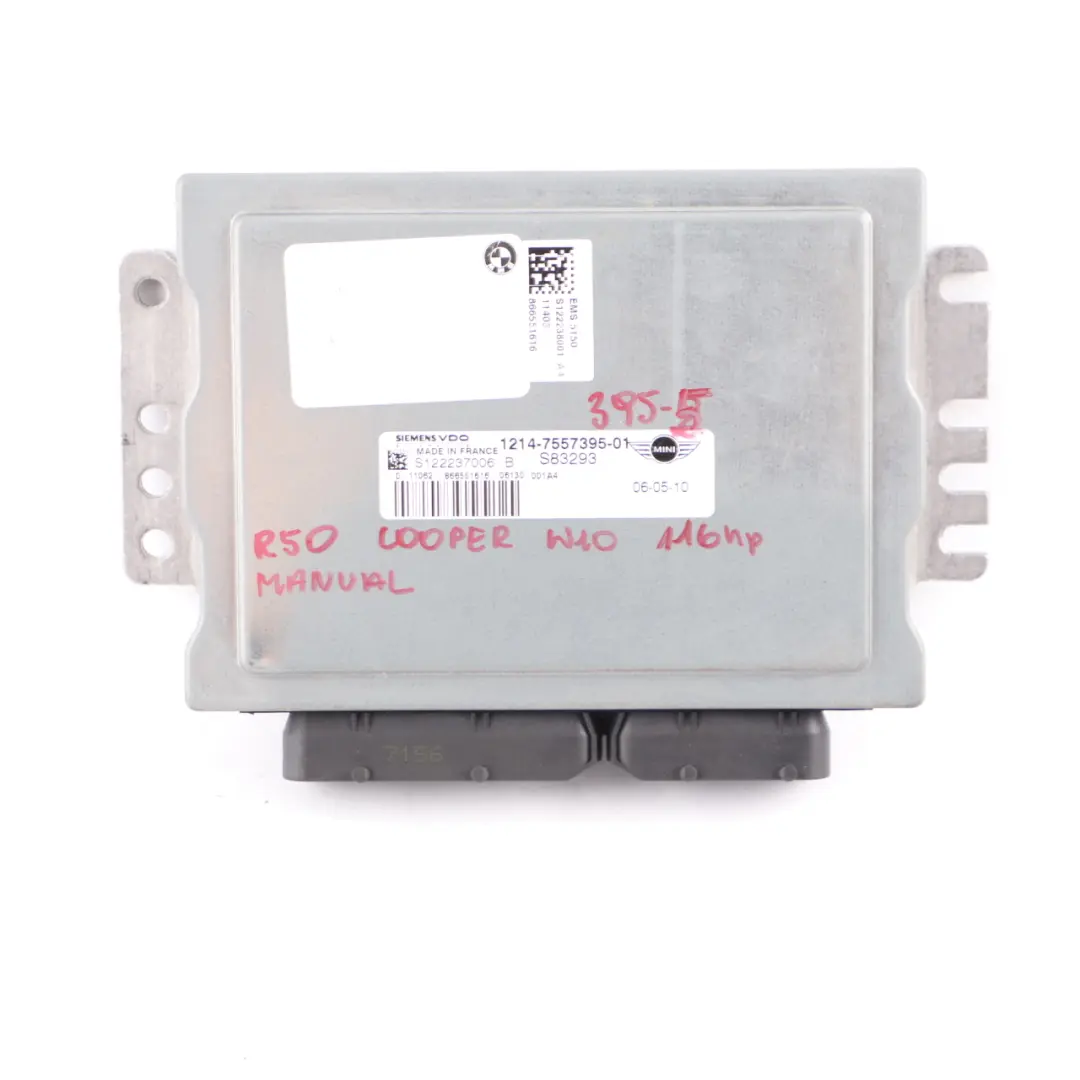 Mini Cooper R50 R52 W10 116HP Engine ECU Kit DME + EWS + Key Manual - SKU 7557395-5 - Part number 7557395