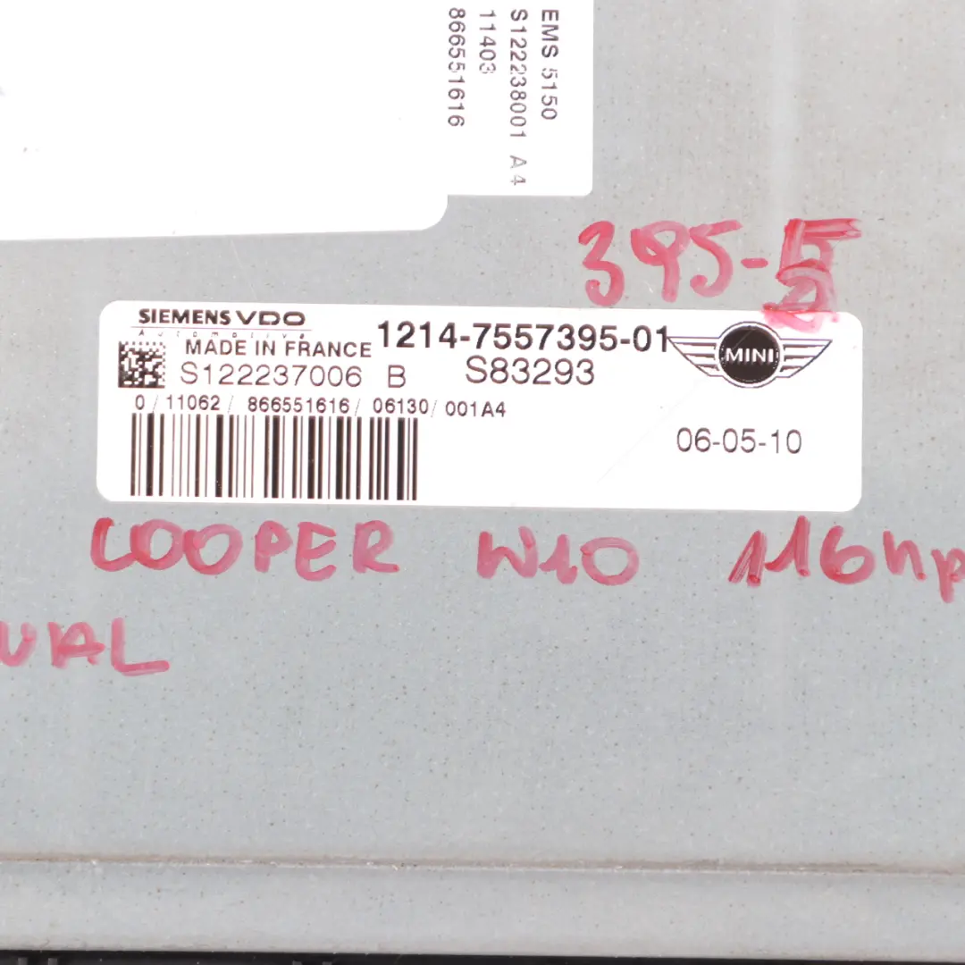 Mini Cooper R50 R52 W10 116HP Engine ECU Kit DME + EWS + Key Manual - SKU 7557395-5 - Part number 7557395