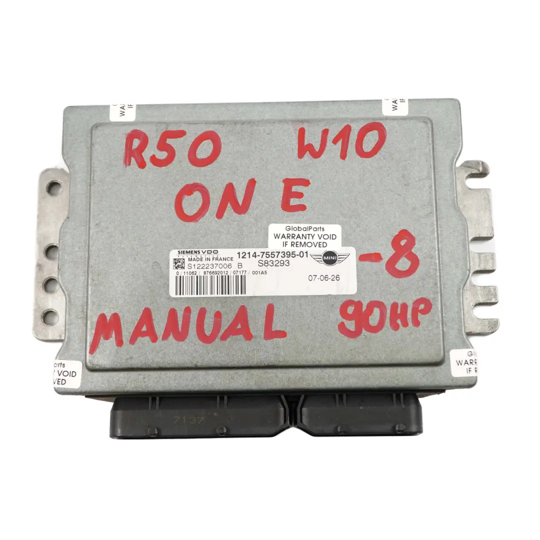 Benzin W10 90PS Steuergerät ECU DDE Schaltgetriebe für MINI One R50 R52 mit Teilenummer 7557395 MINI One R50 R52 Benzin W10 90PS Steuergerät ECU DDE Schaltgetriebe - SKU 7557395-8 - Teilenummer 7557395