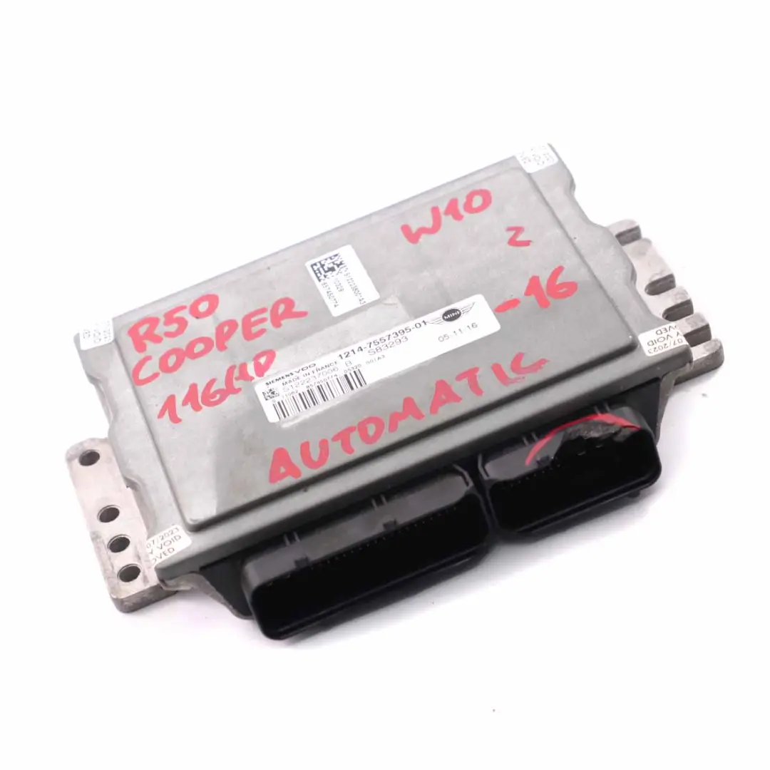 Control Unit ECU DME Automatic to MINI Cooper R50 R52 W10 1.6 Petrol Engine with Part number 7557395 MINI Cooper R50 R52 W10 1.6 Petrol Engine Control Unit ECU DME Automatic - SKU 7557395-9 - Part number 7557395