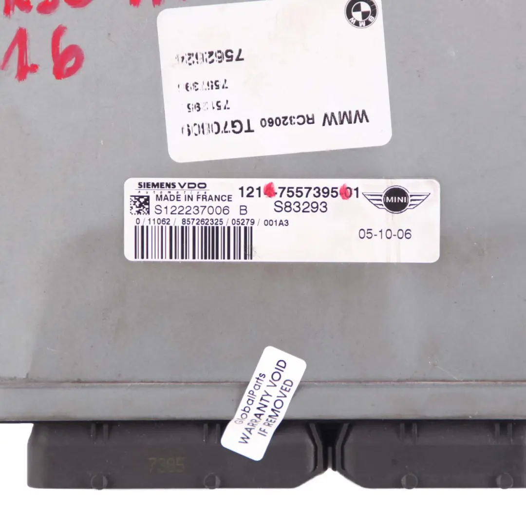 Control Unit ECU DME Manual Mini Cooper R50 R52 W10 1.6 Petrol Engine - SKU 7557395 - Part number 7557395