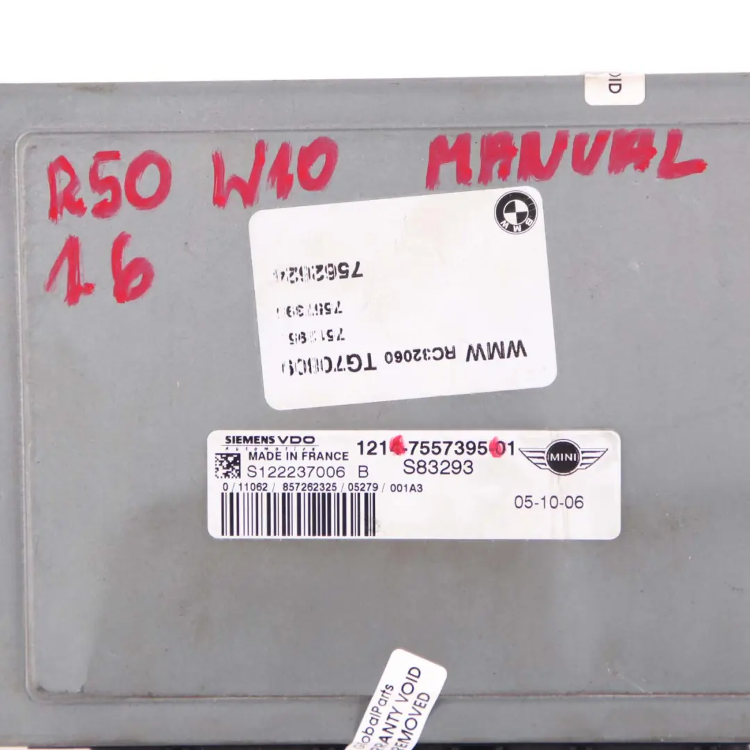 Benzin W10 1.6 Grund Steuergerät DME für Mini Cooper R50 R52 mit Teilenummer 7557395 Mini Cooper R50 R52 Benzin W10 1.6 Grund Steuergerät DME - SKU 7557395 - Teilenummer 7557395
