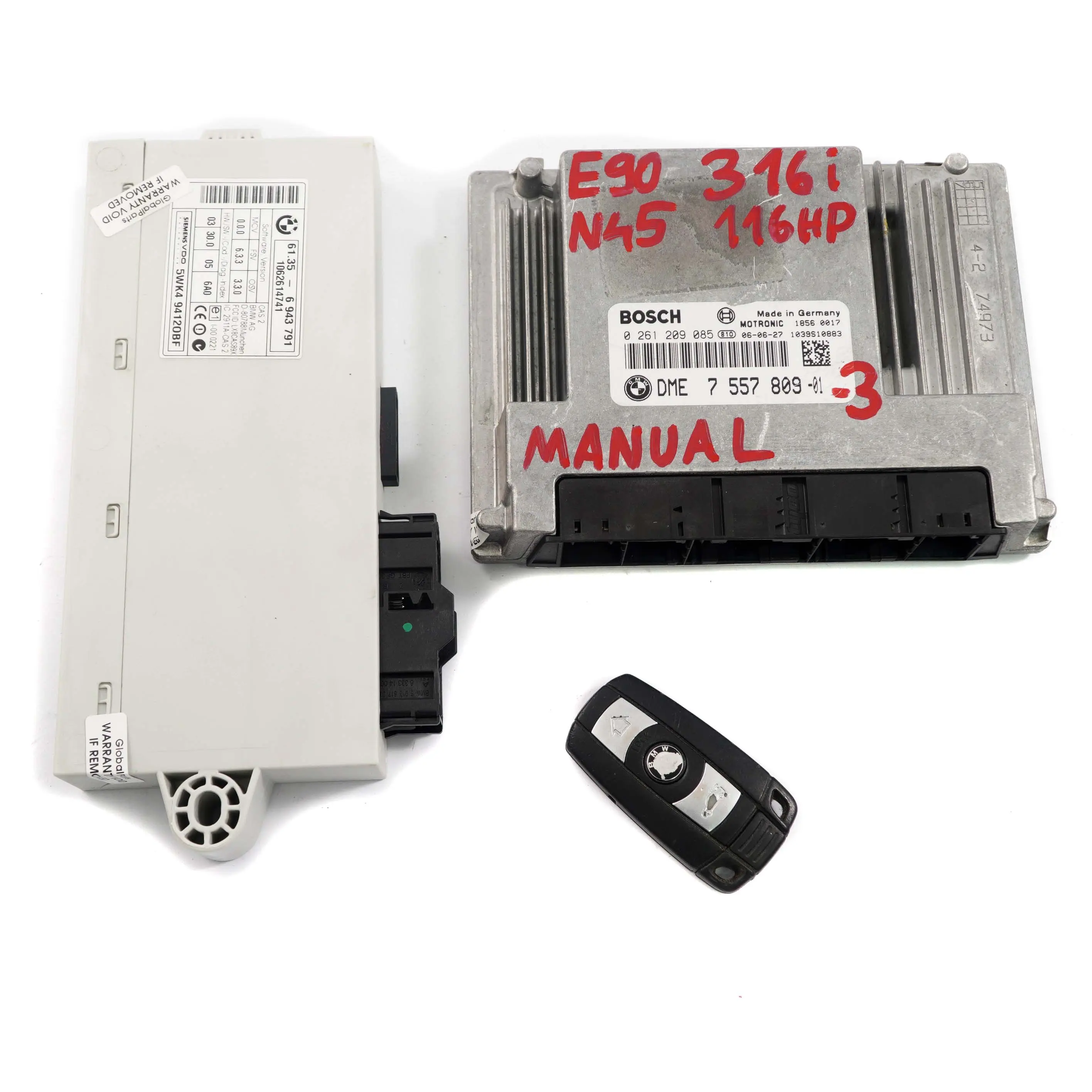 BMW 1 3 E87 E90 N45 116i 316i Petrol ECU Kit DME 7557809 + CAS 2 + Key Manual