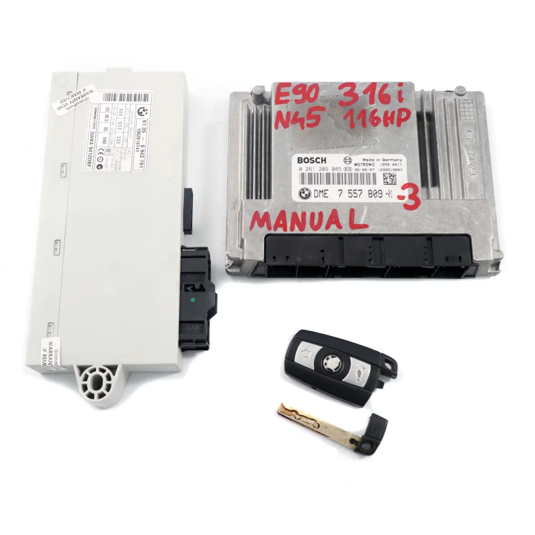 BMW 1 3 E87 E90 N45 116i 316i Petrol ECU Kit DME + CAS 2 + Key Manual - SKU 7557809-3 - Part number 7557809
