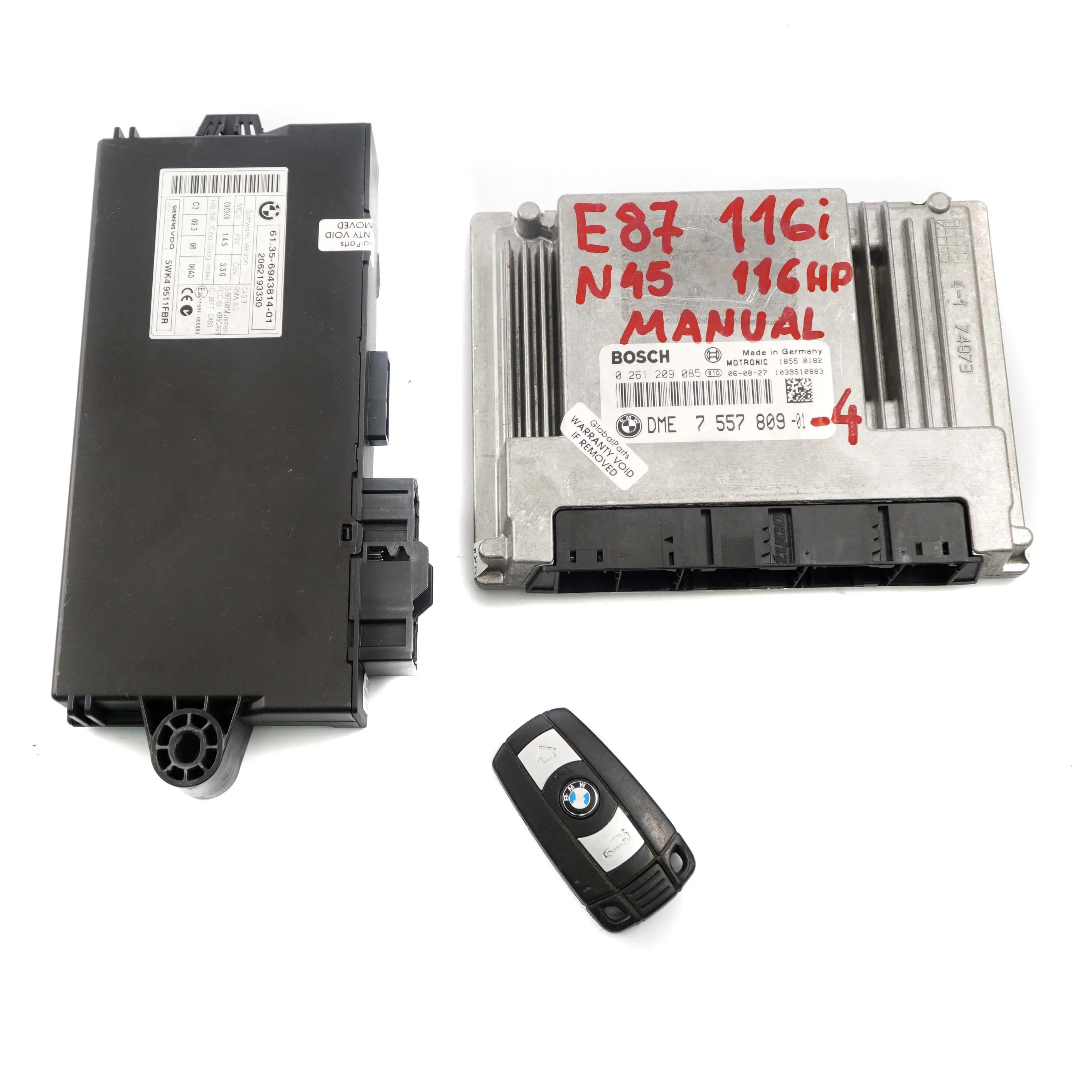 BMW E87 E90 N45 116i 316i Gasolina ECU Kit DME 7557809 CAS Llave Manual
