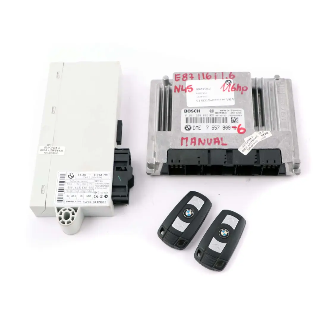 N45 116HP Engine ECU KIT DME CAS2 2 Keys Manual to BMW E87 116i E90 316i with Part number 7557809 BMW E87 116i E90 316i N45 116HP Engine ECU KIT DME CAS2 2 Keys Manual - SKU 7557809-6 - Part number 7557809