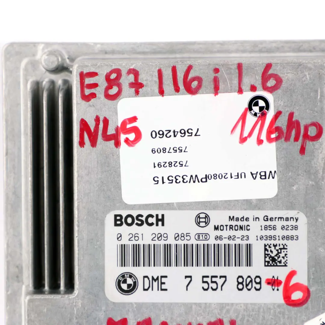 N45 116HP Engine ECU KIT DME CAS2 2 Keys Manual to BMW E87 116i E90 316i with Part number 7557809 BMW E87 116i E90 316i N45 116HP Engine ECU KIT DME CAS2 2 Keys Manual - SKU 7557809-6 - Part number 7557809