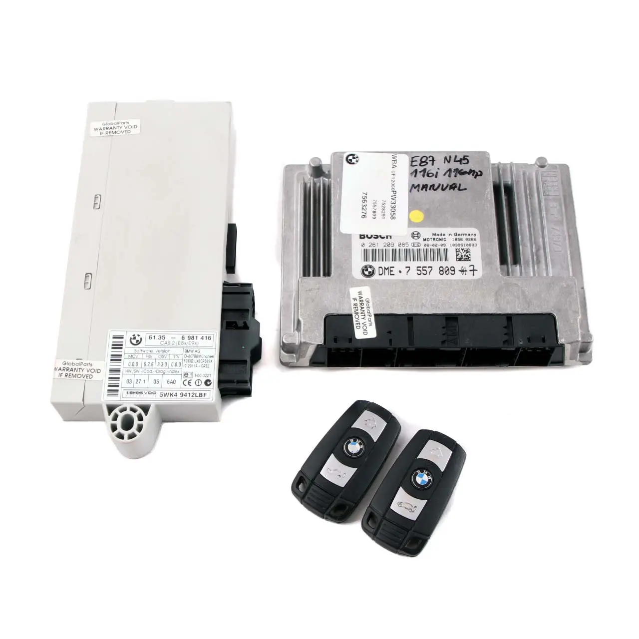 BMW 1 3 E87 E90 N45 116i 316i Petrol ECU Kit DME 7557809 + CAS 2 + Keys Manual