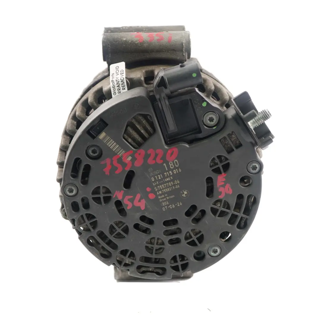 N54 135i 335i Alternador Generador 180A para BMW E82 E90 E91 E92 con número de pieza 7558220 BMW E82 E90 E91 E92 N54 135i 335i Alternador Generador 180A - SKU 7558220 - Número de pieza 7558220