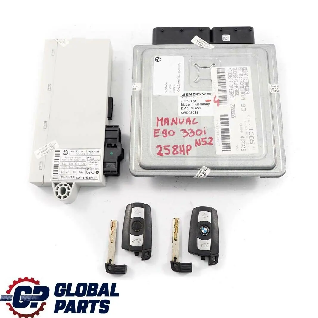 BMW E60 E90 E91 330i 530i Motor N52 ECU Kit DME CAS2 + 2 Llaves Manual - SKU 7559178-4 - Número de pieza 7559178
