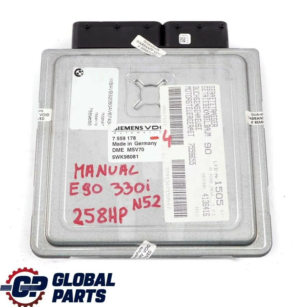 BMW E60 E90 E91 330i 530i Engine N52 ECU Kit DME CAS2 + 2 Keys Manual - SKU 7559178-4 - Part number 7559178