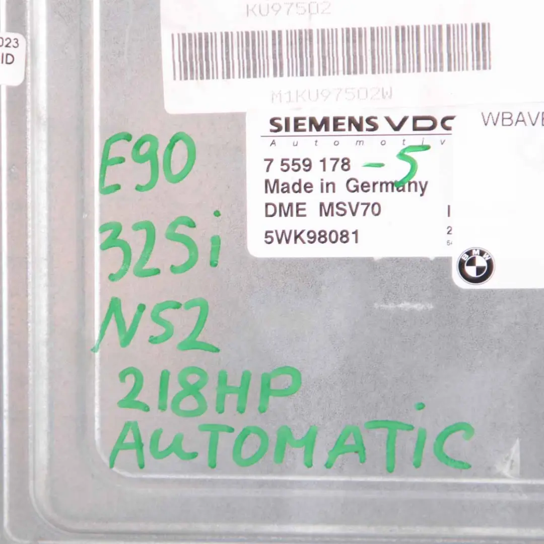 BMW E60 525i E90 E91 325i N52 Motore ECU Kit DME CAS2 Chiave Automatica - SKU 7559178-5 - Numero di parte 7559178