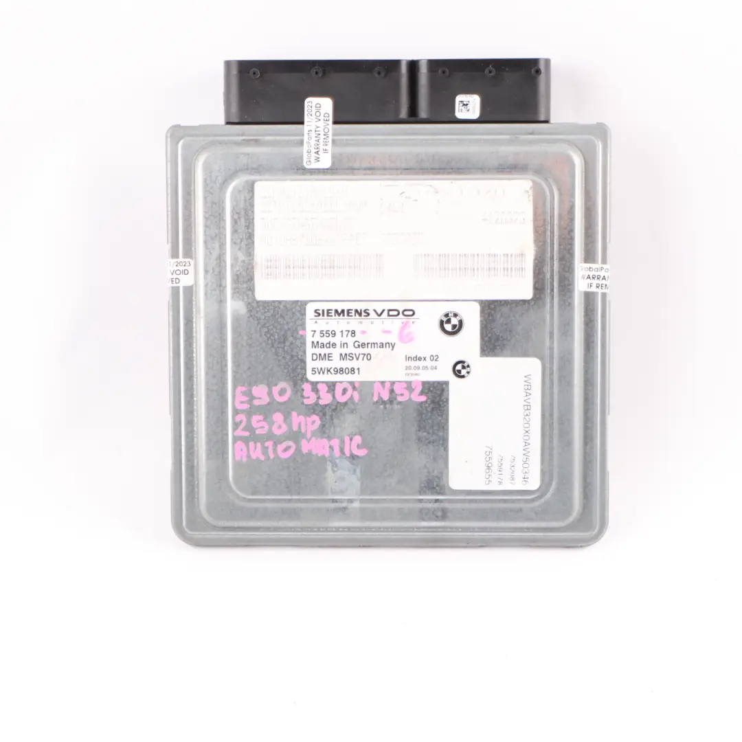 BMW E60 E90 E91 330i 530i N52 Motore ECU Kit DME CAS2 Chiave Automatica - SKU 7559178-6 - Numero di parte 7559178