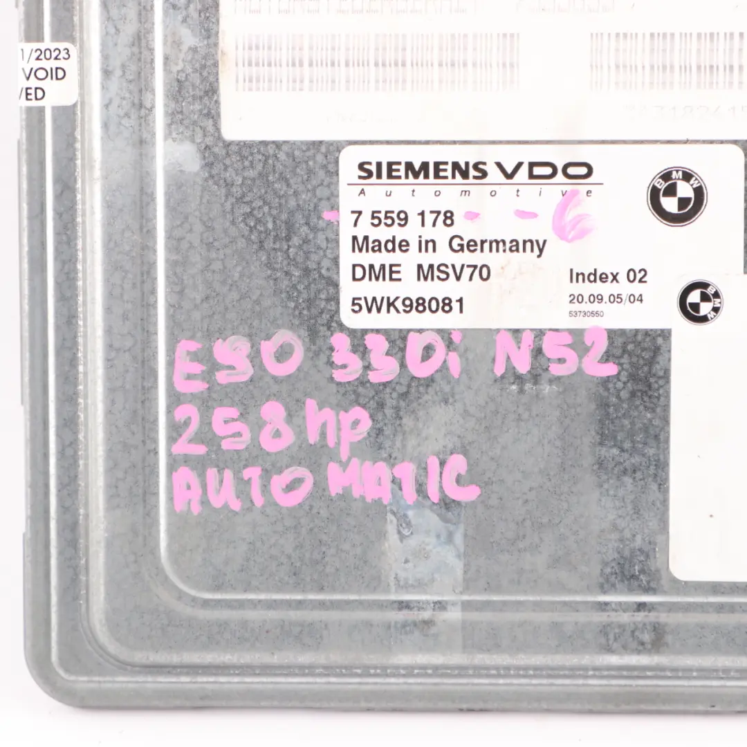 BMW E60 E90 E91 330i 530i N52 Motore ECU Kit DME CAS2 Chiave Automatica - SKU 7559178-6 - Numero di parte 7559178