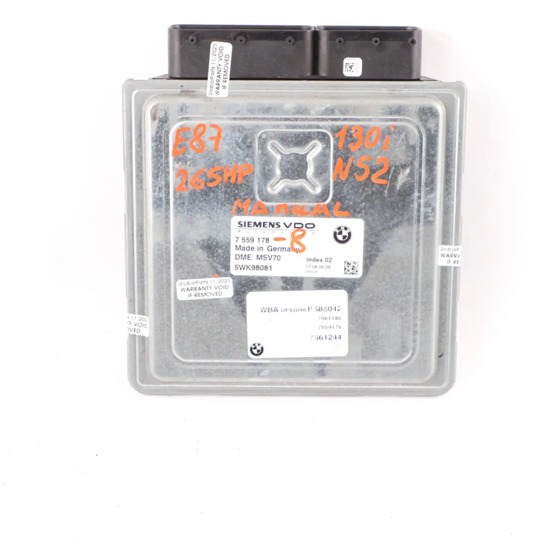 265HP Engine N52 Engine ECU Kit DME CAS2 + Key Manual to BMW E87 130i with Part number 7559178 BMW E87 130i 265HP Engine N52 Engine ECU Kit DME CAS2 + Key Manual - SKU 7559178-8 - Part number 7559178