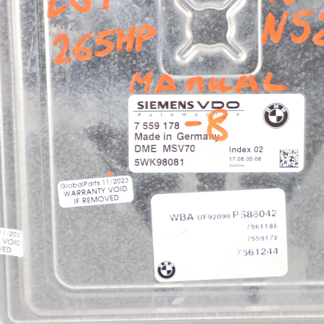 BMW E60 E90 330i 530i N52 Motor Steuergerät DME CAS2 + Schlüssel Manu - SKU 7559178-8 - Teilenummer 7559178