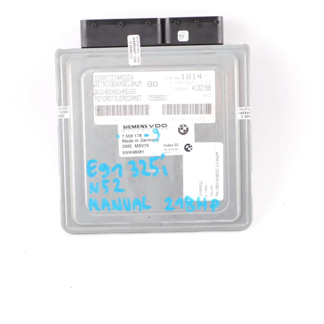 BMW E60 E90 E91 325i 525i N52 218HP Engine ECU Kit DME CAS2 + Key Manual - SKU 7559178-9 - Part number 7559178