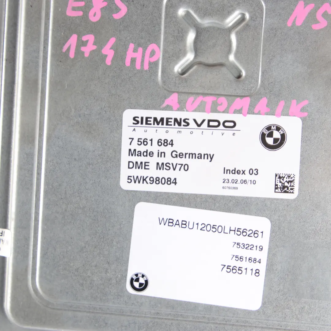 N52 177HP Engine Unit ECU Kit DME EWS + Key Manual to BMW Z4 E85 2.5i with Part number 7561684 BMW Z4 E85 2.5i N52 177HP Engine Unit ECU Kit DME EWS + Key Manual - SKU 7561684-1 - Part number 7561684