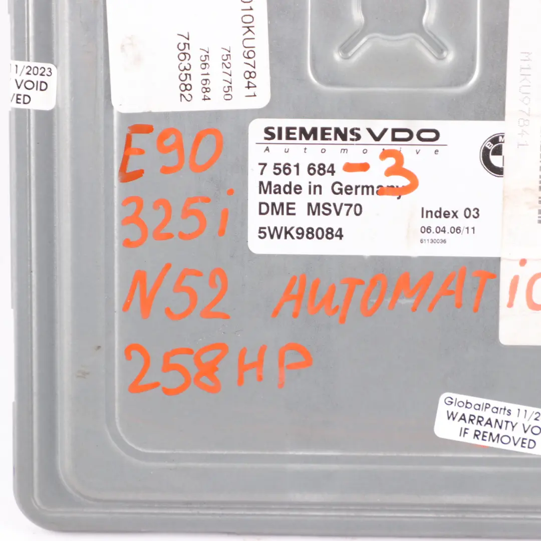 N52 258HP Engine ECU Kit DME CAS2 Key Automatic to BMW E60 E90 330i 530i with Part number 7561684 BMW E60 E90 330i 530i N52 258HP Engine ECU Kit DME CAS2 Key Automatic - SKU 7561684-3 - Part number 7561684