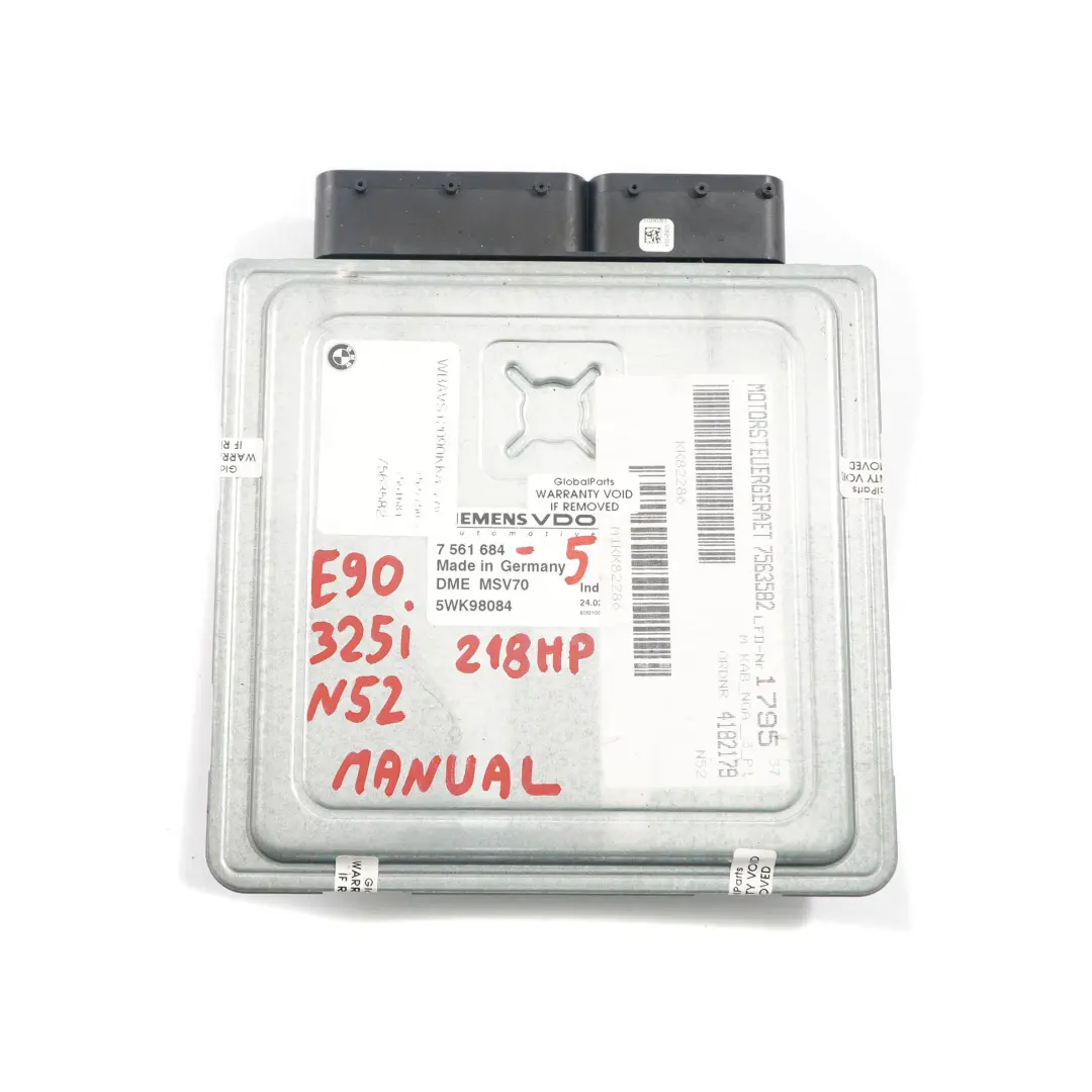 N52 218HP Motore ECU Kit DME CAS2 Chiave Manuale per BMW E60 E90 325i 525i con numero di parte 7561684 BMW E60 E90 325i 525i N52 218HP Motore ECU Kit DME CAS2 Chiave Manuale - SKU 7561684-5 - Numero di parte 7561684