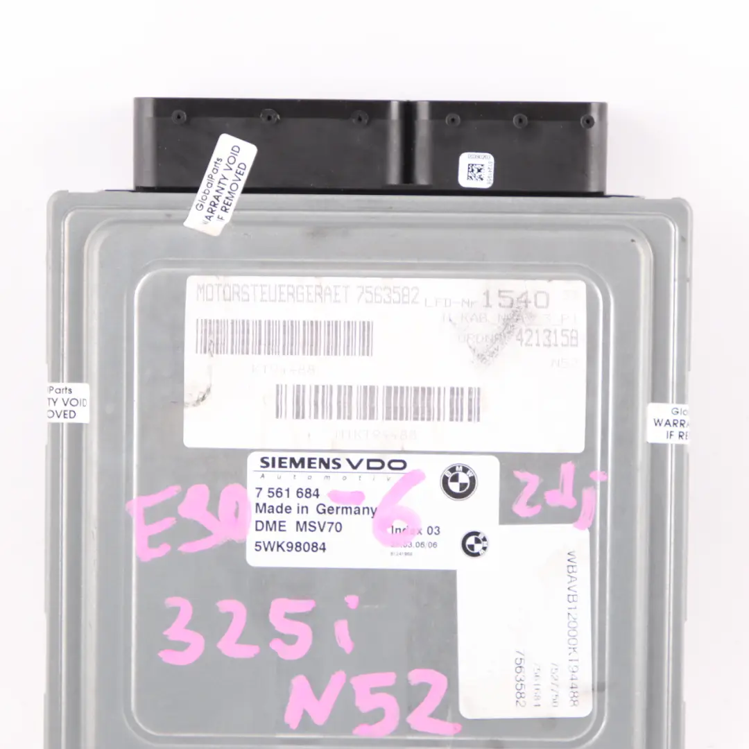 N52 218HP Engine ECU Control Unit DME Manual to BMW E60 E90 325i 525i with Part number 7561684 BMW E60 E90 325i 525i N52 218HP Engine ECU Control Unit DME Manual - SKU 7561684-6 - Part number 7561684