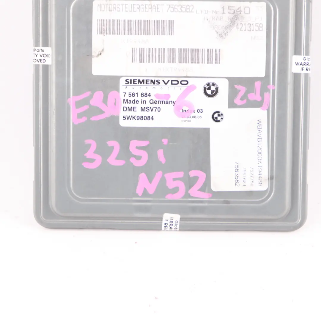N52 218HP Engine ECU Control Unit DME Manual to BMW E60 E90 325i 525i with Part number 7561684 BMW E60 E90 325i 525i N52 218HP Engine ECU Control Unit DME Manual - SKU 7561684-6 - Part number 7561684