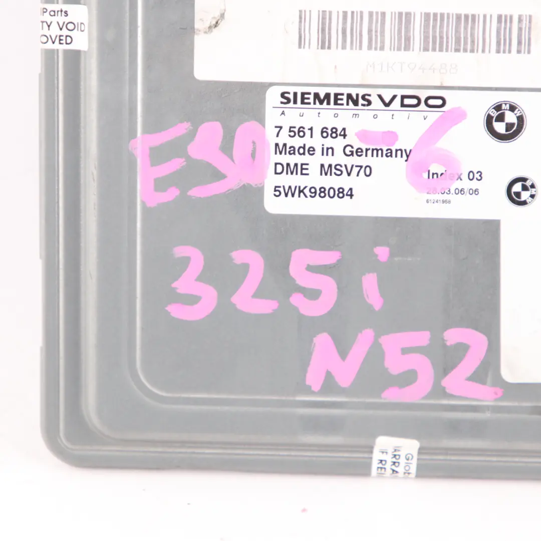 N52 218HP Engine ECU Control Unit DME Manual to BMW E60 E90 325i 525i with Part number 7561684 BMW E60 E90 325i 525i N52 218HP Engine ECU Control Unit DME Manual - SKU 7561684-6 - Part number 7561684