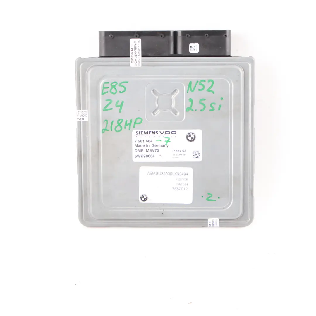 2.5Si N52 218HP Motore ECU Unità Di Controllo DME Manuale per BMW E85 con numero di parte 7561684 BMW E85 2.5Si N52 218HP Motore ECU Unità Di Controllo DME Manuale - SKU 7561684-7 - Numero di parte 7561684