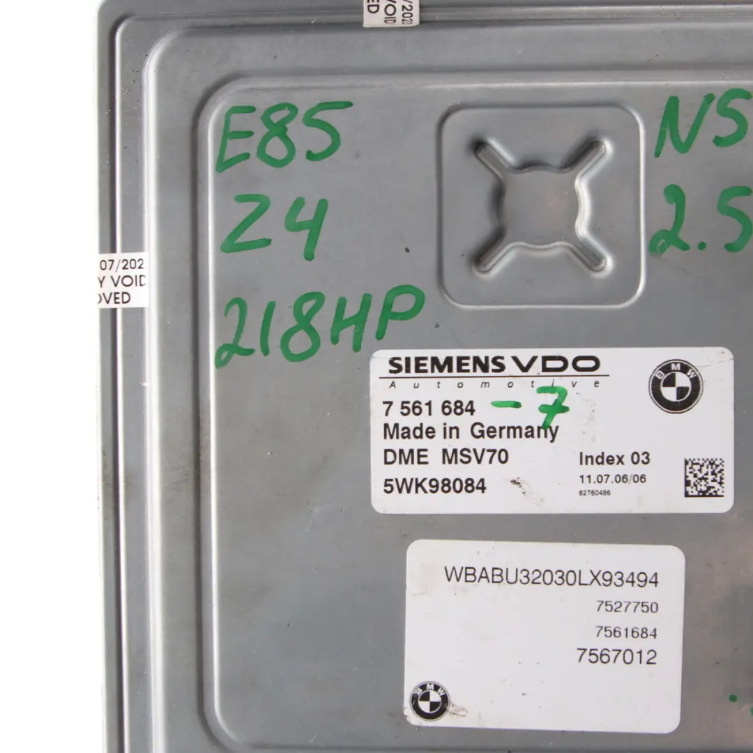 BMW E85 2.5Si N52 218HP Unité Contrôle Du Moteur ECU DME Pour Manuel - SKU 7561684-7 - Numéro de pièce 7561684