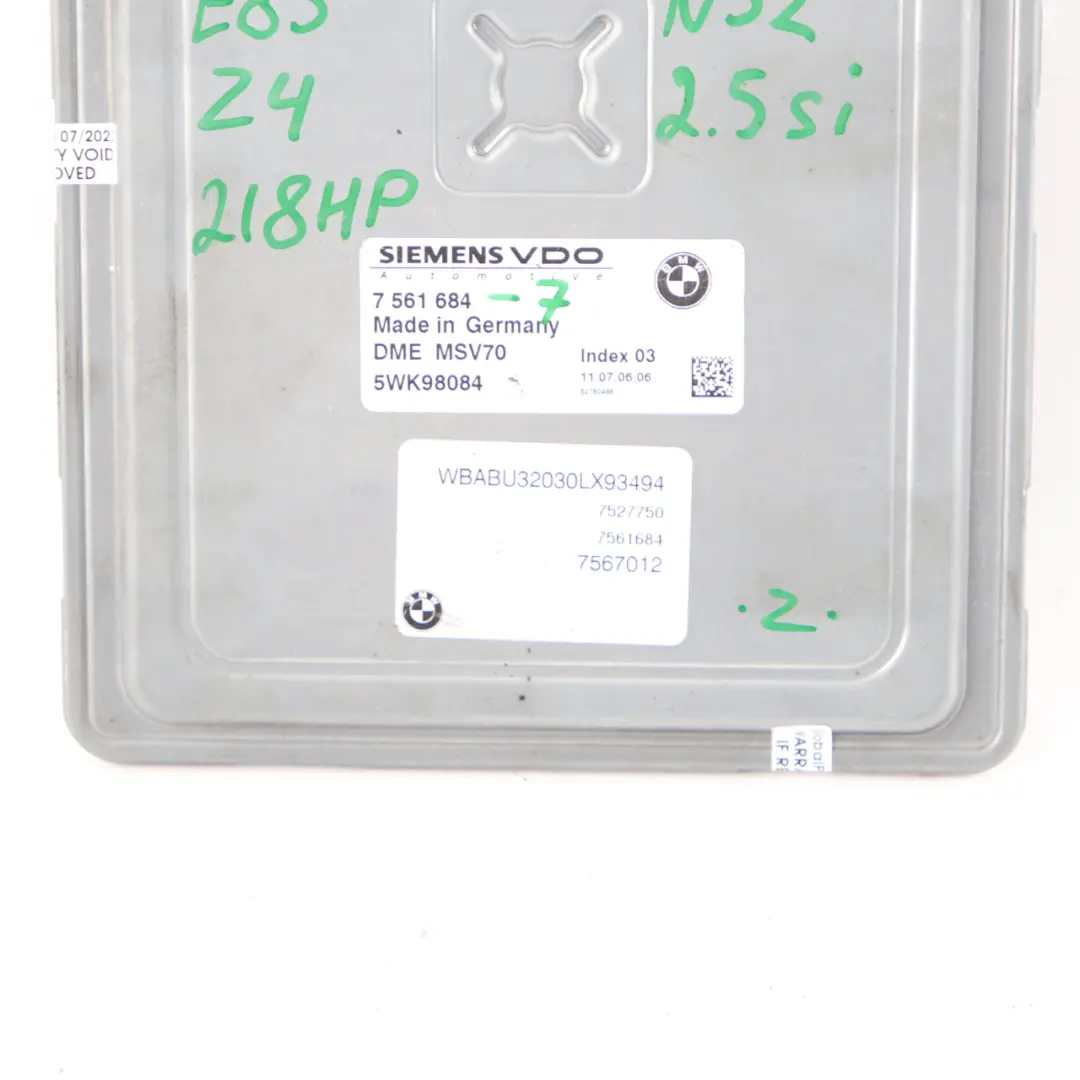 BMW Z4 E85 2.5si N52 218HP Engine ECU Control Unit DME Manual - SKU 7561684-7 - Part number 7561684
