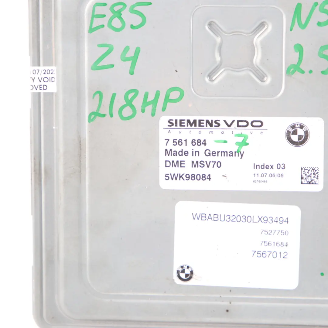 BMW Z4 E85 2.5si N52 218HP Engine ECU Control Unit DME Manual - SKU 7561684-7 - Part number 7561684