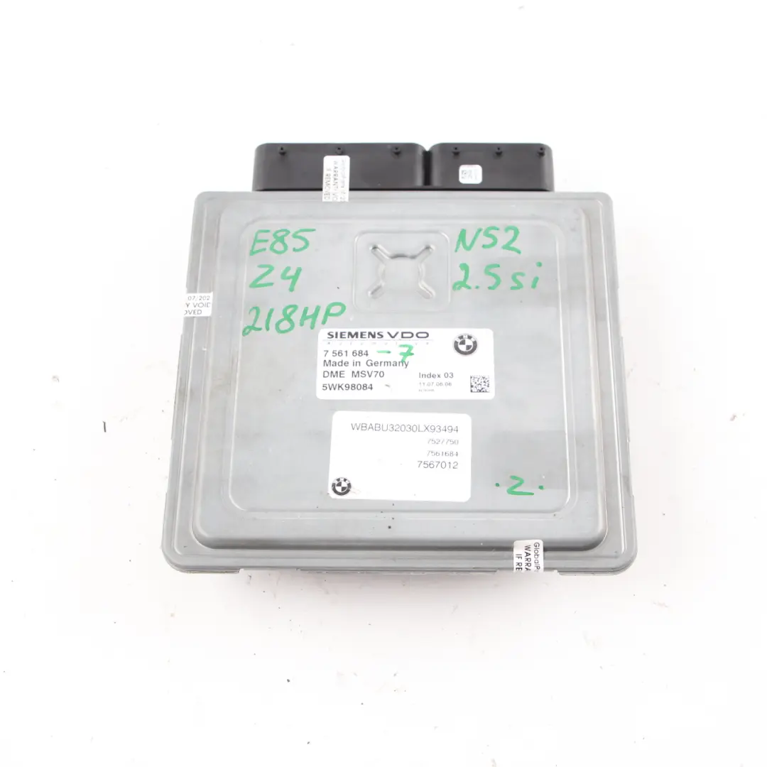 2.5Si N52 218HP Motor ECU Unidad De Control DME Manual para BMW E85 con número de pieza 7561684 BMW E85 2.5Si N52 218HP Motor ECU Unidad De Control DME Manual - SKU 7561684-7 - Número de pieza 7561684