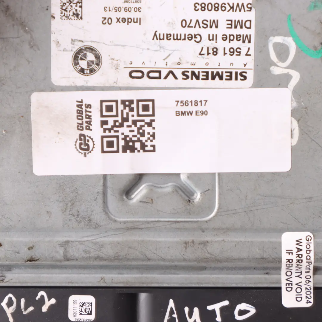 N52 Engine ECU Control Unit DME Automatic to BMW E60 E61 525i E90 E91 325i with Part number 7561817 BMW E60 E61 525i E90 E91 325i N52 Engine ECU Control Unit DME Automatic - SKU 7561817 - Part number 7561817