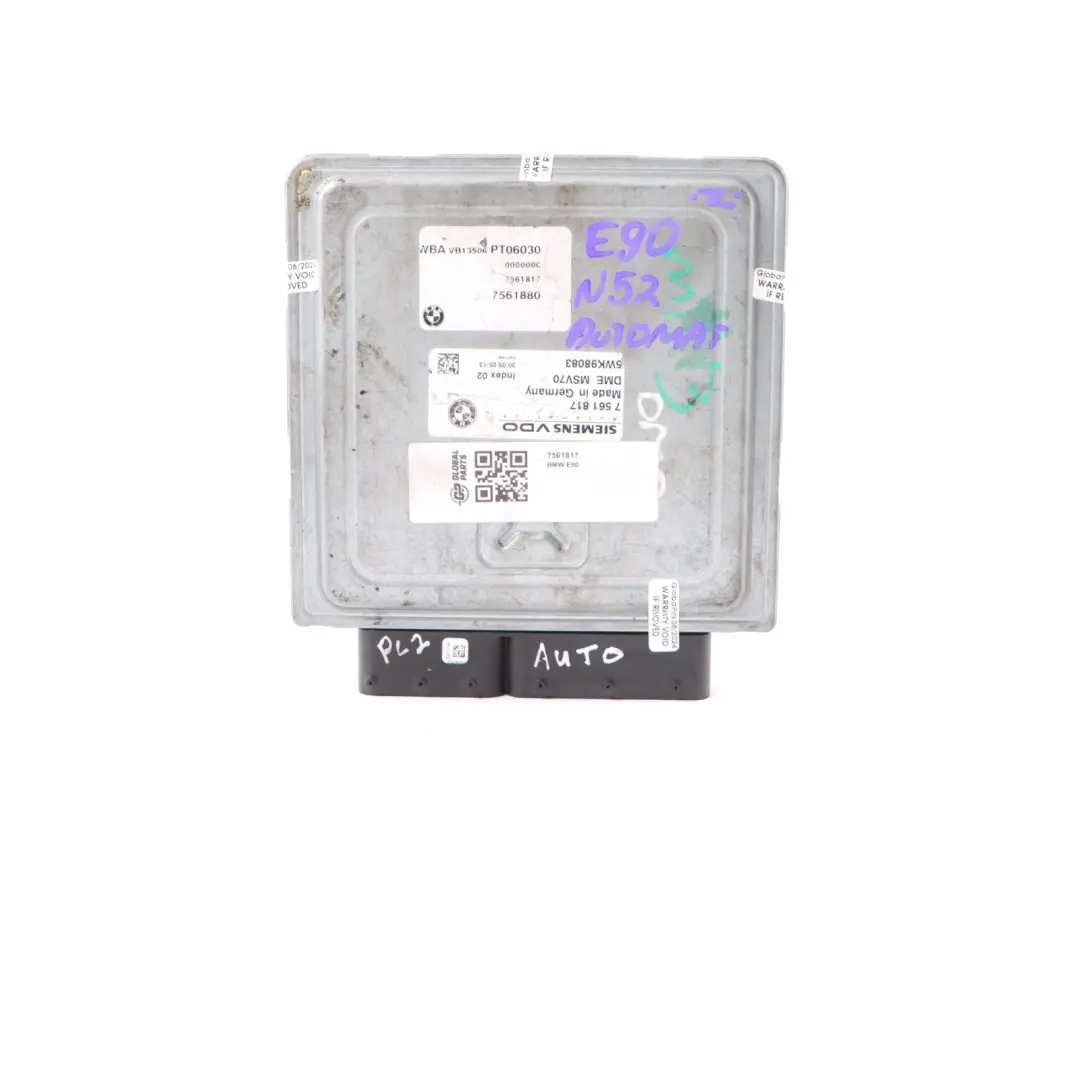 N52 Engine ECU Control Unit DME Automatic to BMW E60 E61 525i E90 E91 325i with Part number 7561817 BMW E60 E61 525i E90 E91 325i N52 Engine ECU Control Unit DME Automatic - SKU 7561817 - Part number 7561817
