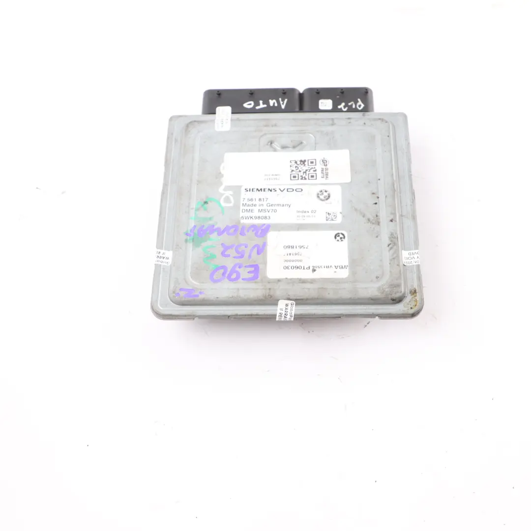N52 Engine ECU Control Unit DME Automatic to BMW E60 E61 525i E90 E91 325i with Part number 7561817 BMW E60 E61 525i E90 E91 325i N52 Engine ECU Control Unit DME Automatic - SKU 7561817 - Part number 7561817