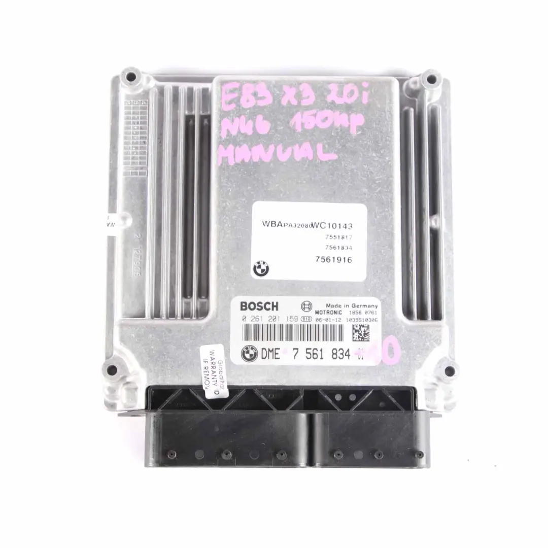 BMW X3 E83 2.0i N46 ECU Engine Control Unit KIT DME EWS Key Manual - SKU 7561834-10 - Part number 7561834