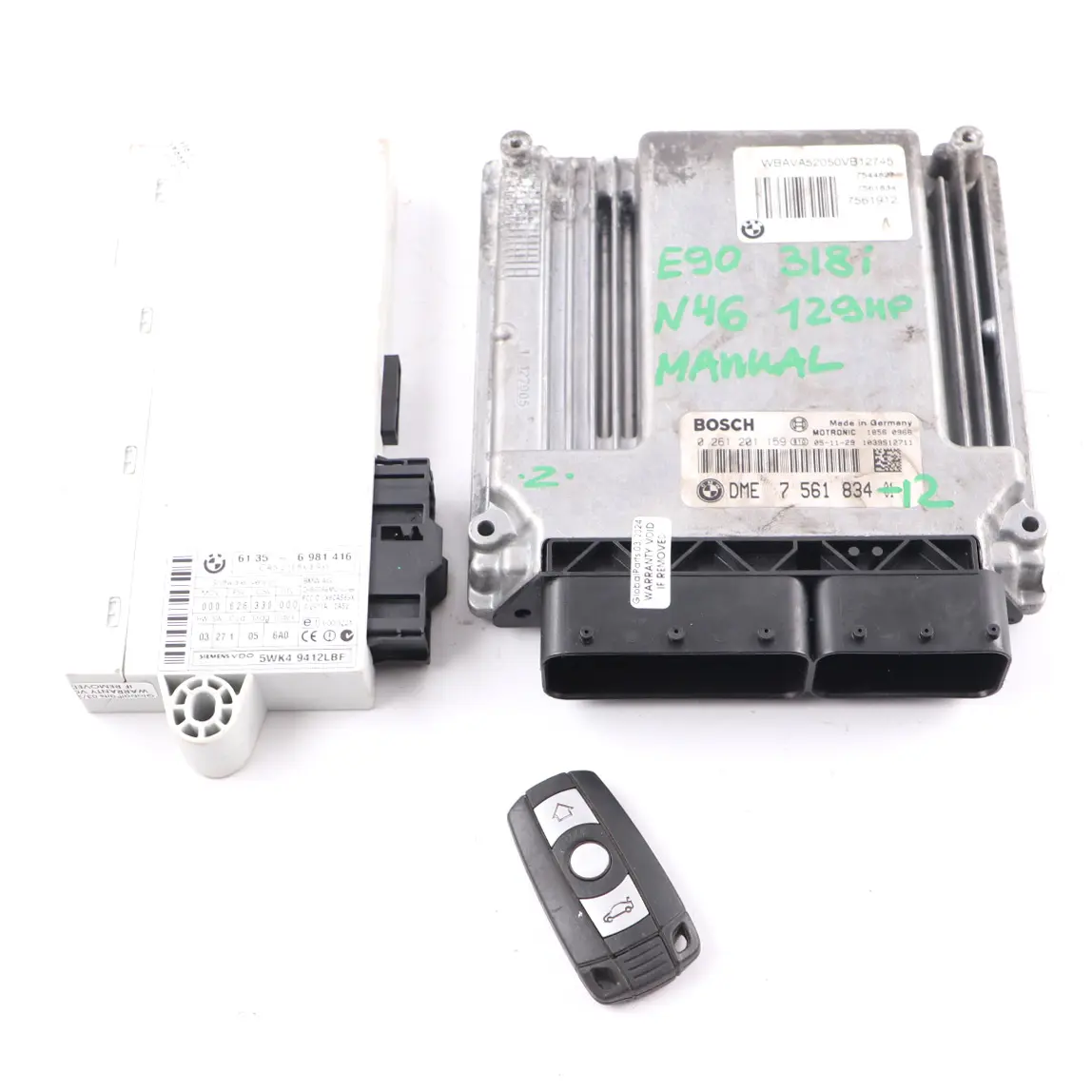 BMW E87 E90 N46 118i 318i 129HP ECU Módulo Motor KIT DME 7561834 CAS2 Llave
