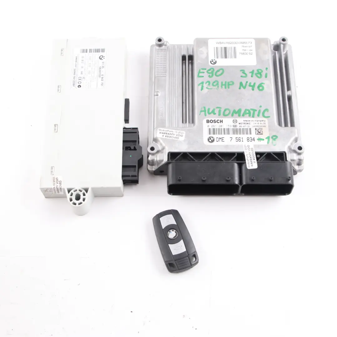 BMW E87 E90 118i 318i Engine N46 129HP ECU KIT DME CAS2 + Key Automatic - SKU 7561834-18 - Part number 7561834