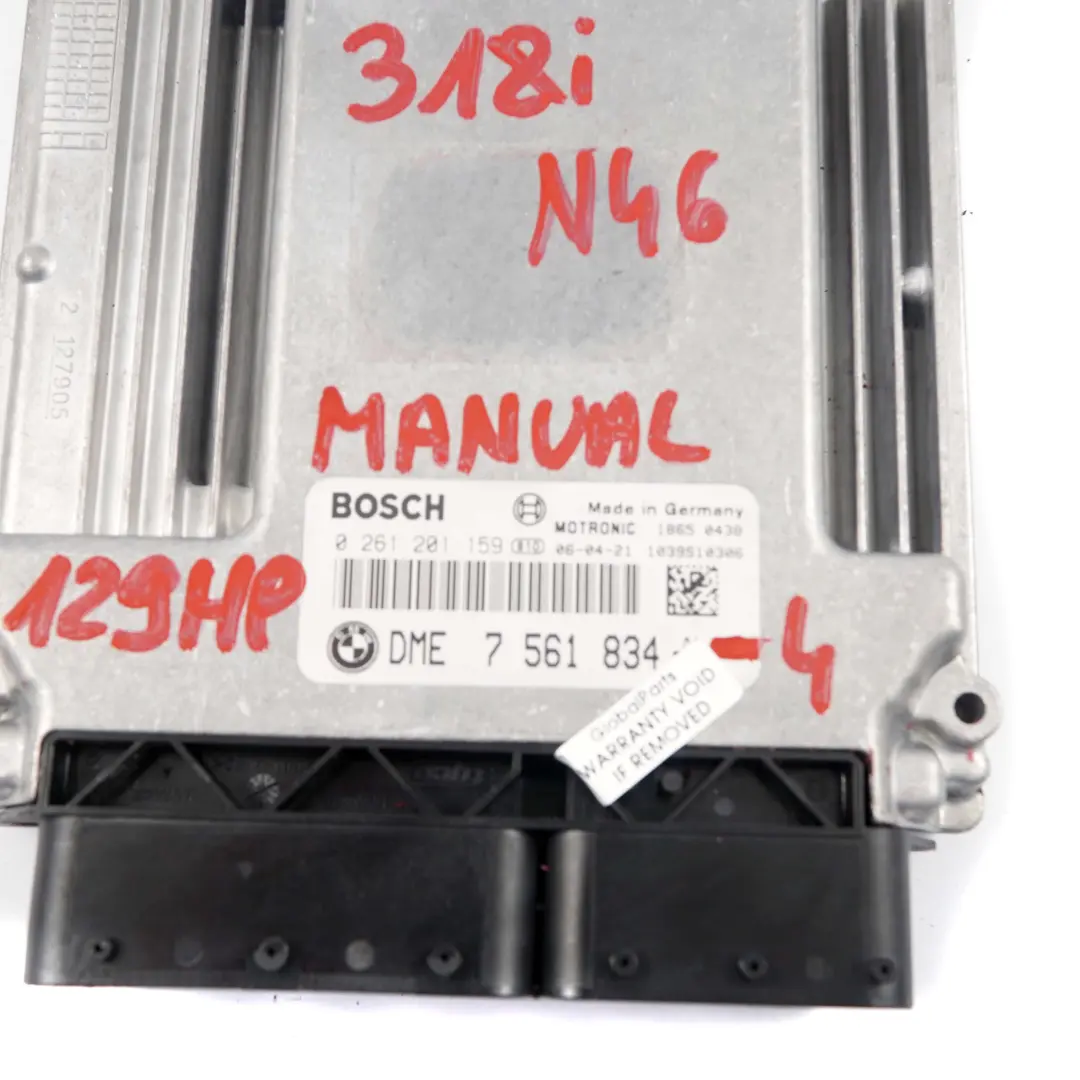 N46 Engine Control Unit Module ECU DME Manual BMW E87 E90 118i 318i - SKU 7561834-4 - Part number 7561834