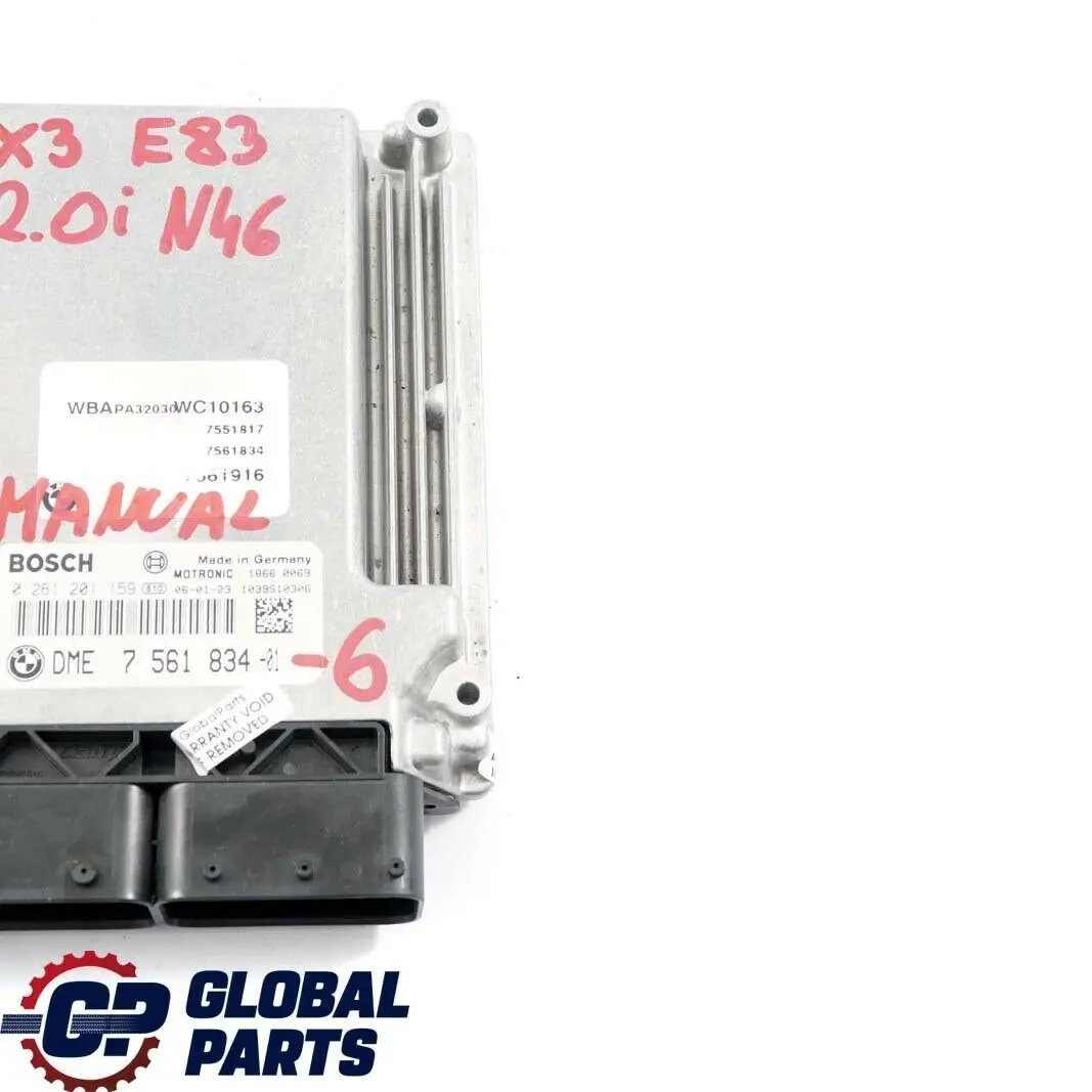 2.0i N46 150HP Motor ECU DME Manual para BMW X3 E83 con número de pieza 7561834 BMW X3 E83 2.0i N46 150HP Motor ECU DME Manual - SKU 7561834-6 - Número de pieza 7561834