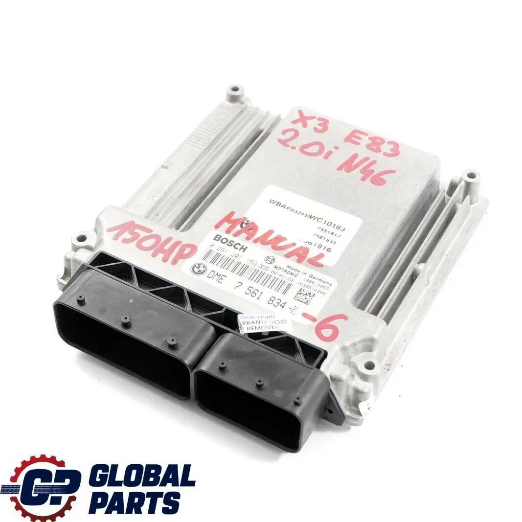 2.0i N46 150HP Motor ECU DME Manual para BMW X3 E83 con número de pieza 7561834 BMW X3 E83 2.0i N46 150HP Motor ECU DME Manual - SKU 7561834-6 - Número de pieza 7561834