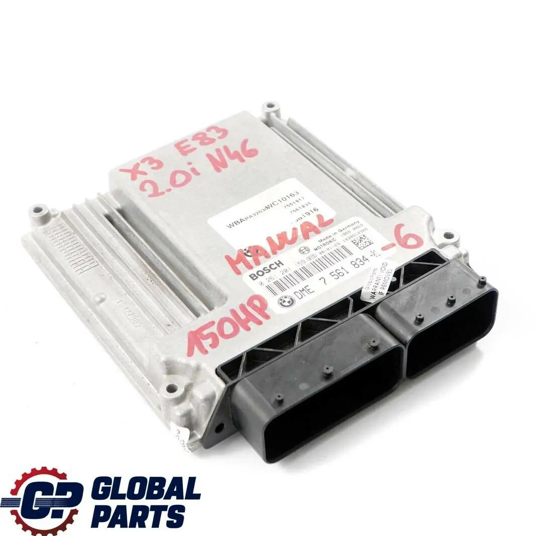 BMW X3 E83 2.0i N46 150HP Motor ECU DME Manual - SKU 7561834-6 - Número de pieza 7561834