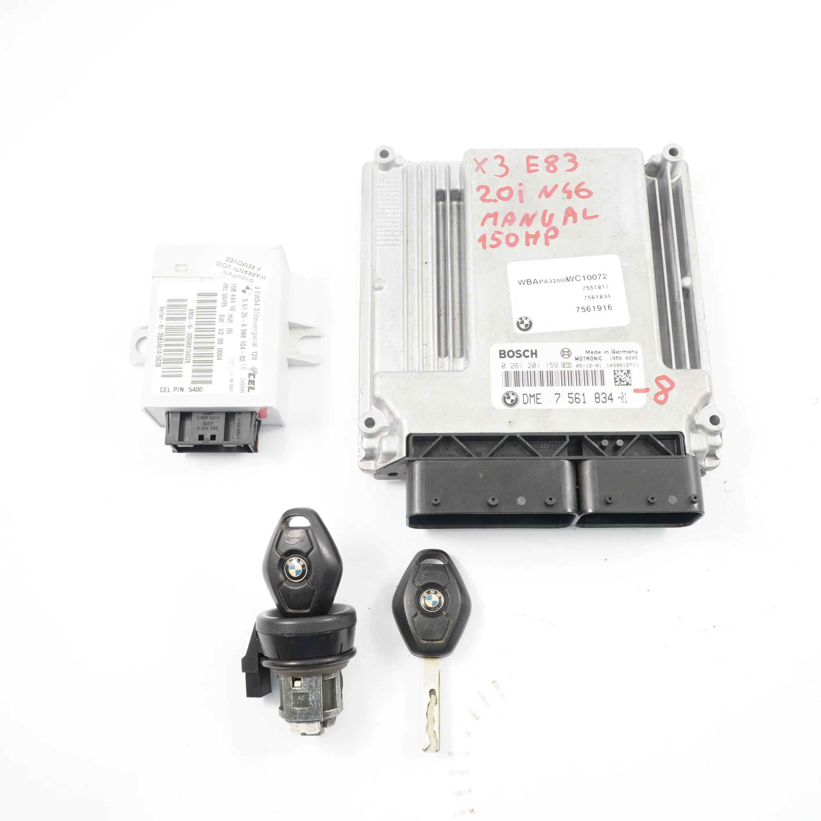 BMW X3 E83 2.0i N46 ECU Engine Control Unit KIT DME 7561834 EWS Keys Manual