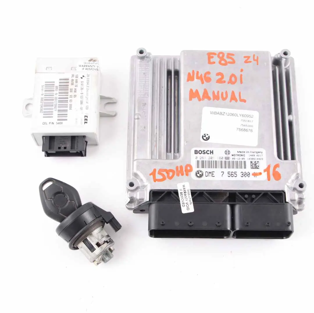 BMW Z4 E85 2.0i N46 150HP DME Regeleenheid Kit 7565300 EWS Sleutel Manueel